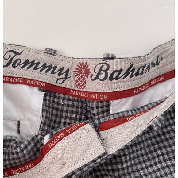TOMMY BAHAMA Paradise Nation Checked Shorts Mens 38 Gray Black Linen Silk - Picture 4 of 8